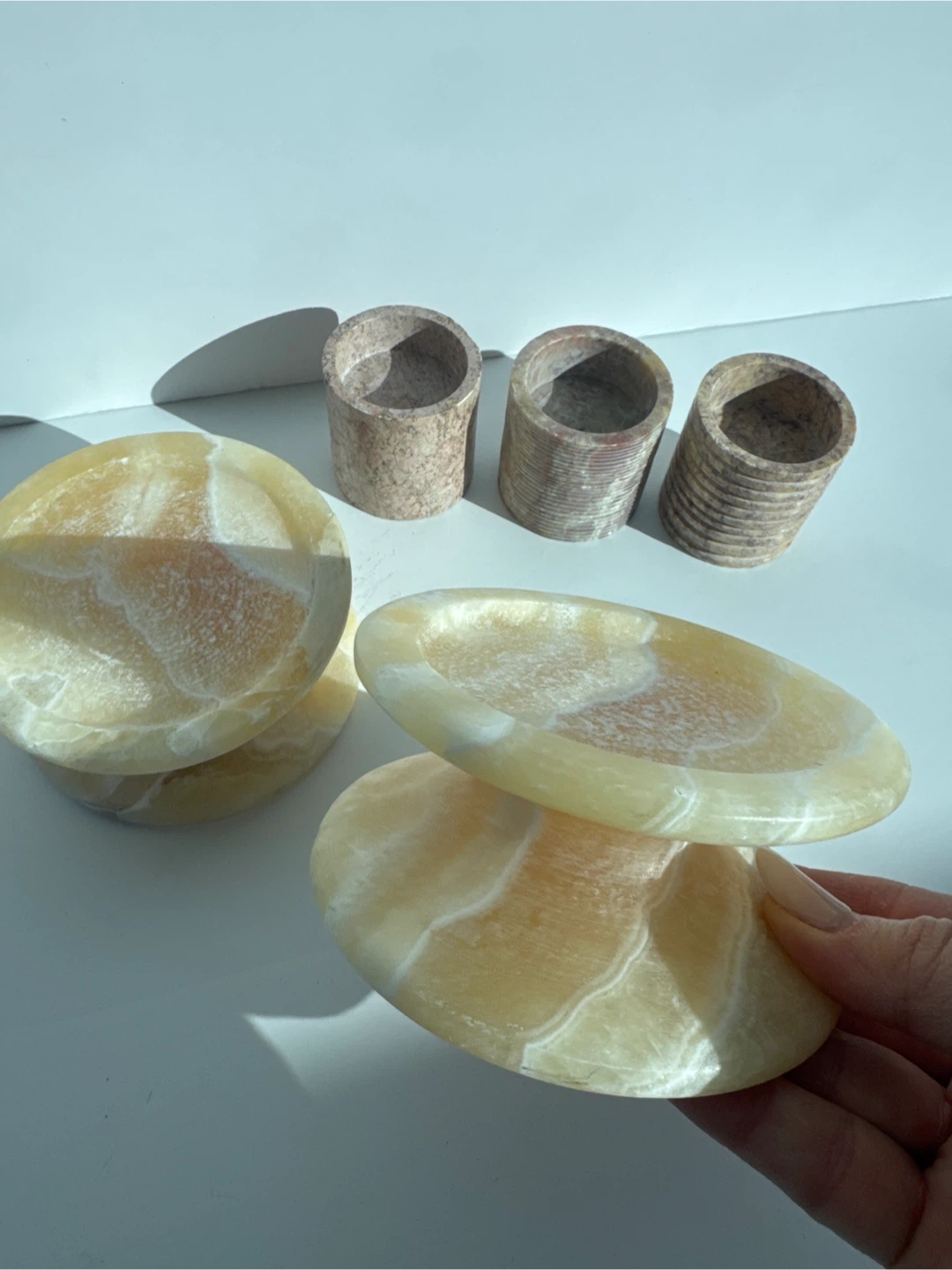 Set of 5 Marble Candleholders: 3 Tealight and 2 Large Pedestal 🏆 - photo 2