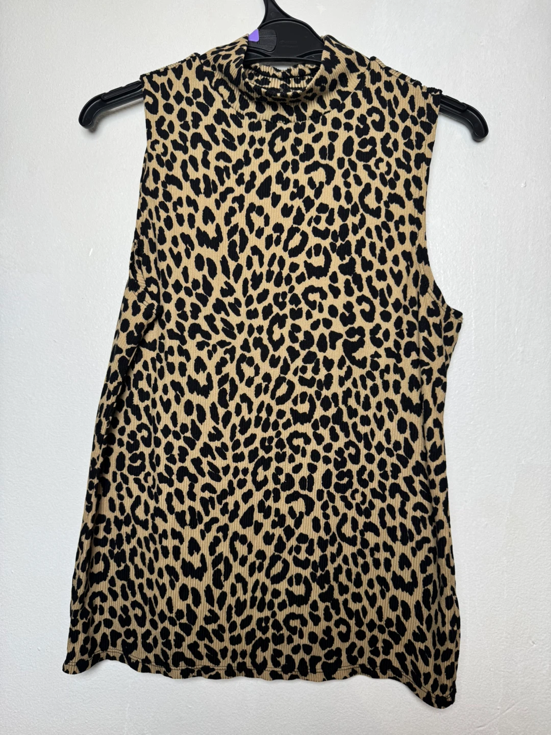 Leopard Print Mock Neck Sleeveless Top