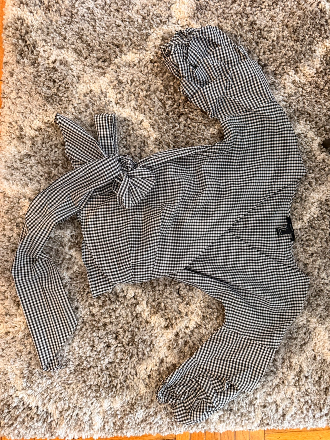 Black and White Gingham Tie-Front Crop Top