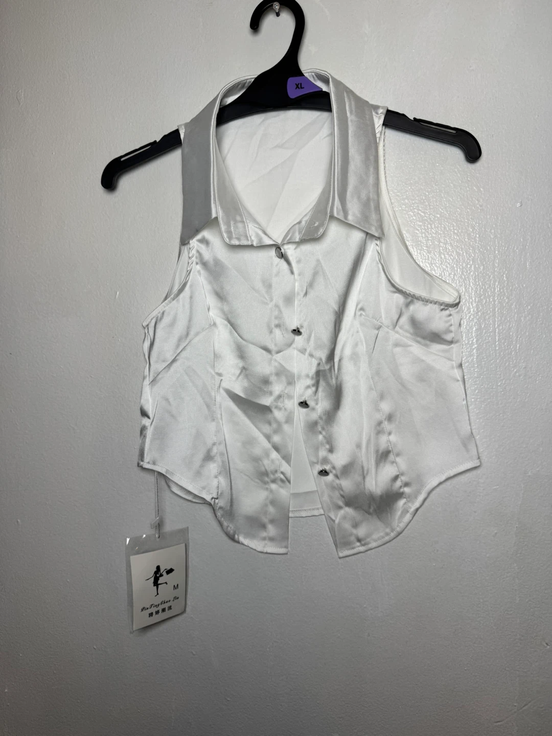 White Satin Sleeveless Vest Top