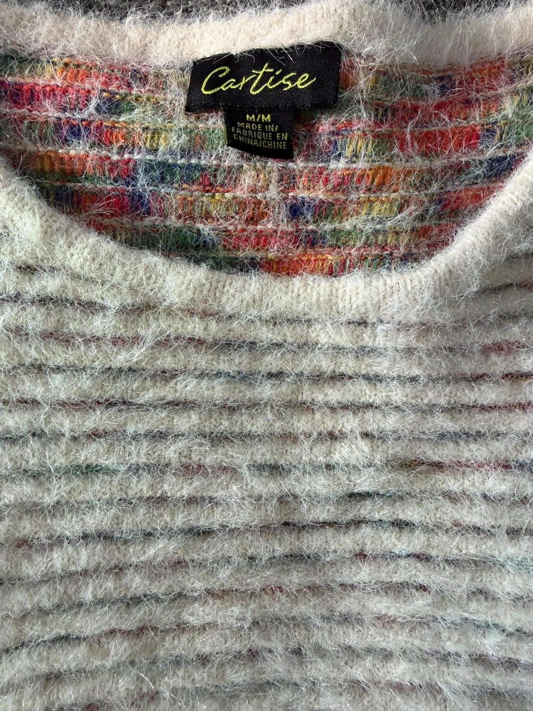 Cartise Women's Multi-Colour Striped Fuzzy Sweater - photo 2