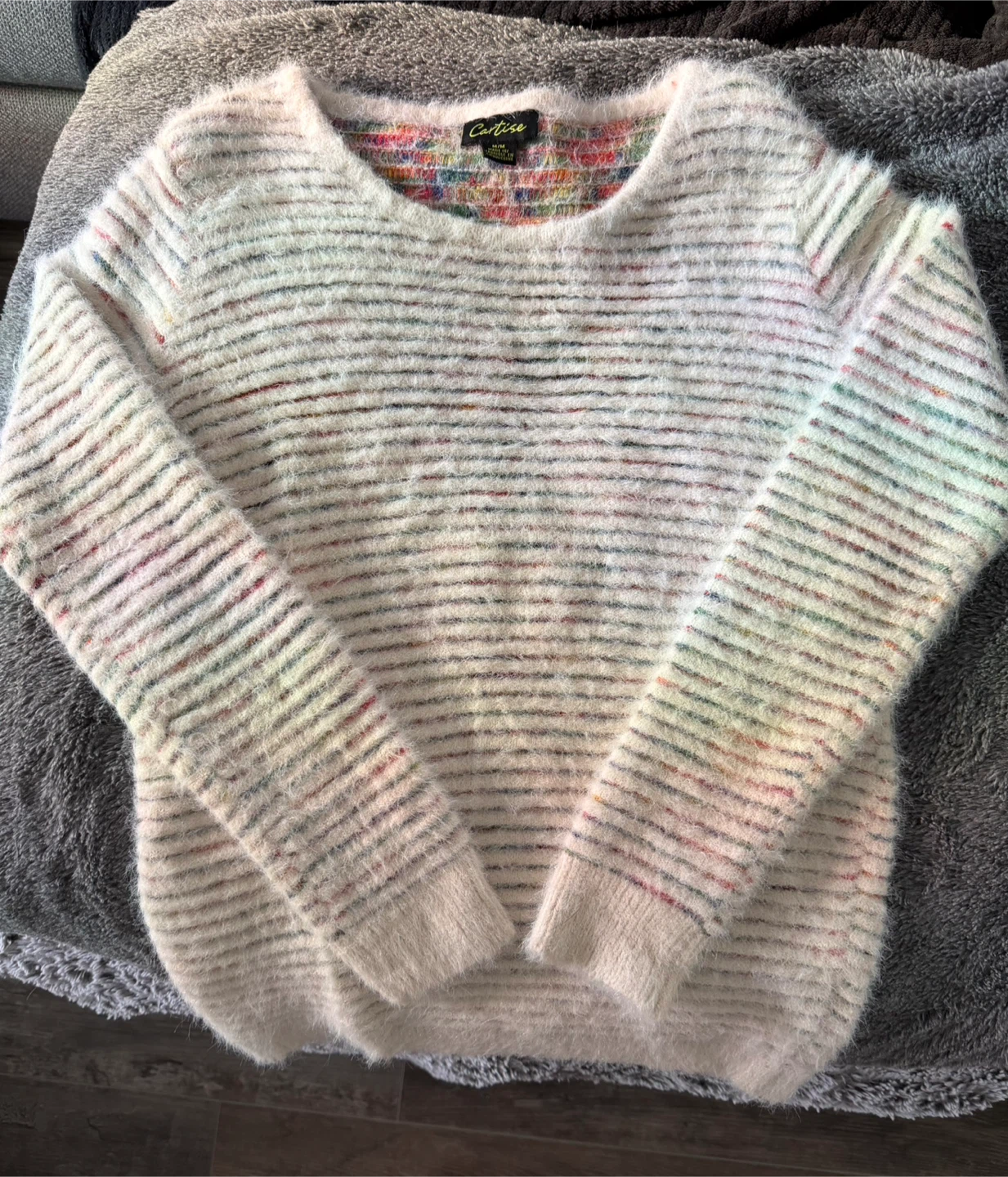 Cartise Women's Multi-Colour Striped Fuzzy Sweater