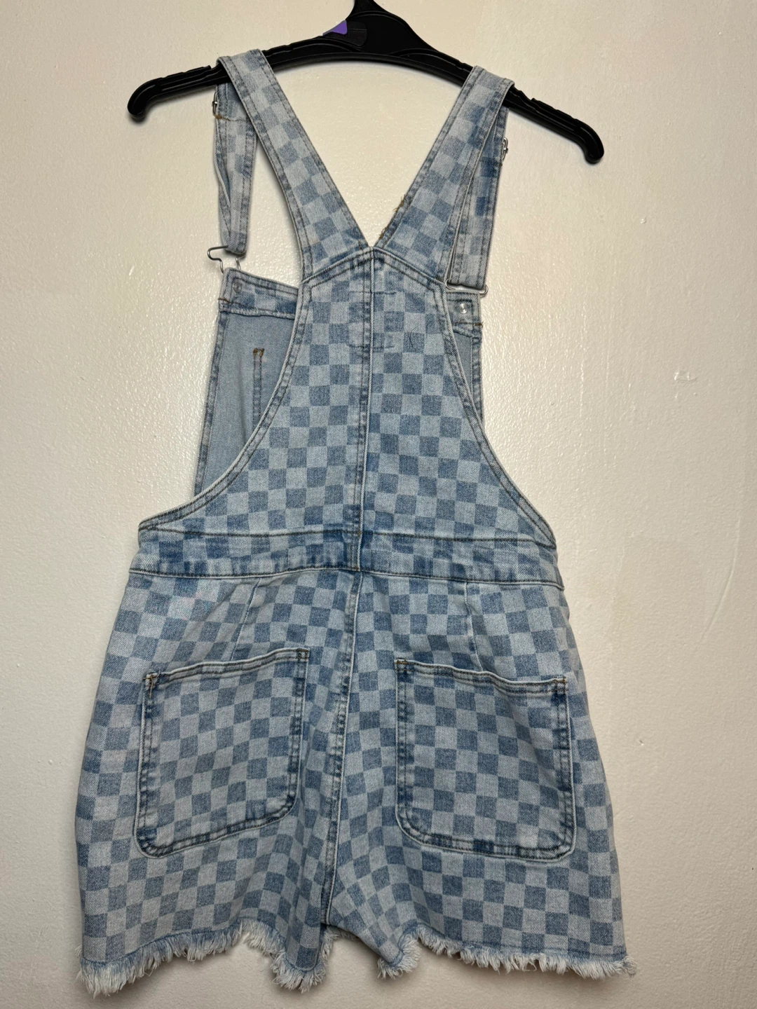 No Boundaries Women's Checkerboard Denim Overalls Size XL - photo 2