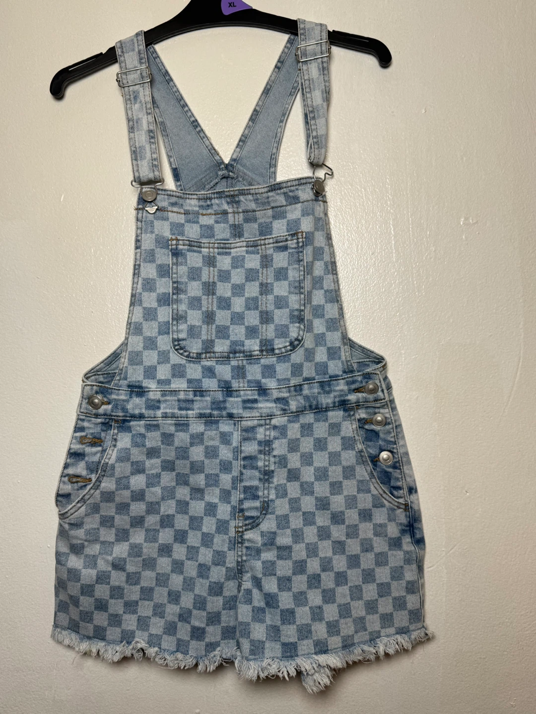 No Boundaries Women's Checkerboard Denim Overalls Size XL