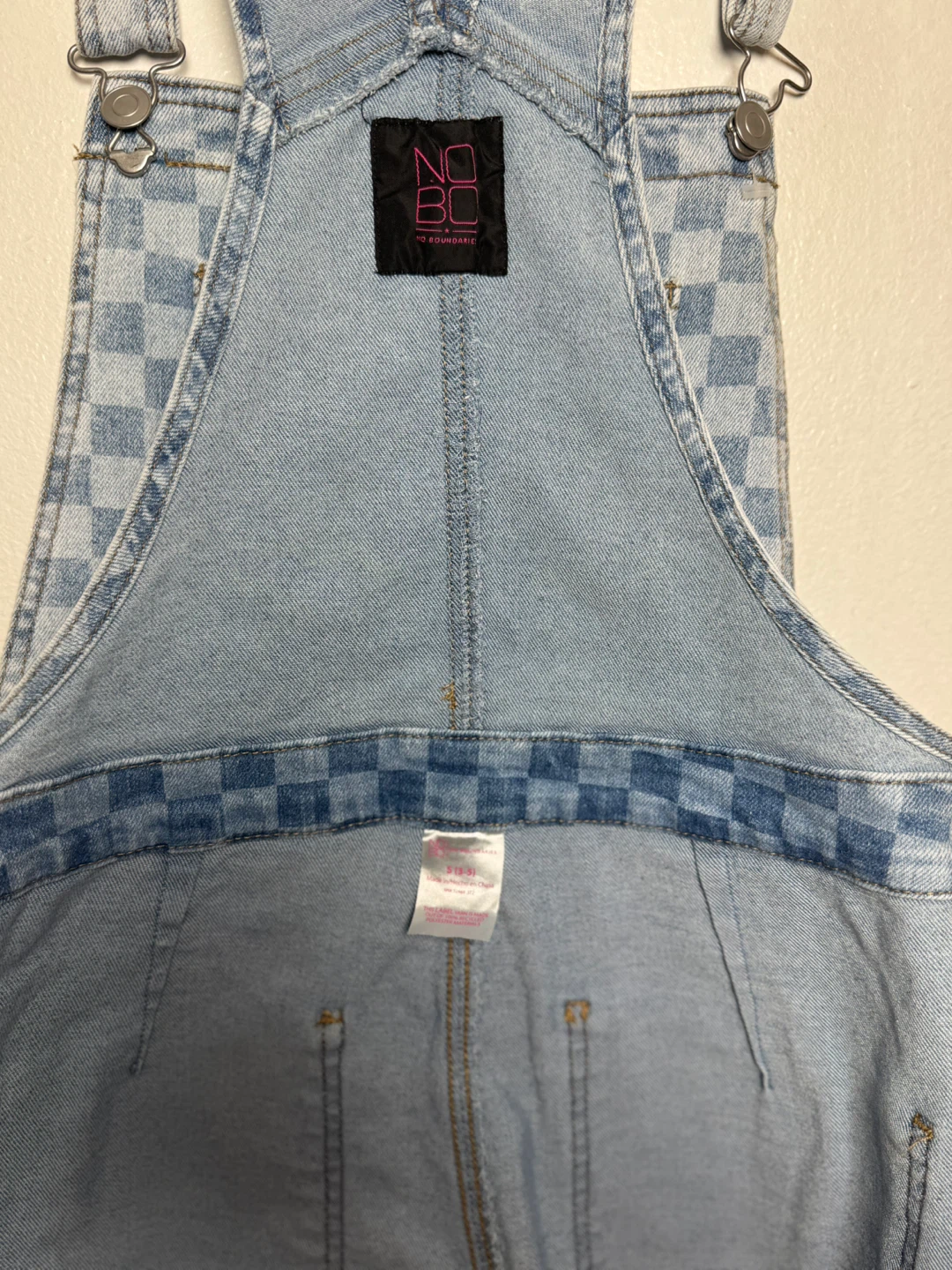 No Boundaries Women's Checkerboard Denim Overalls Size XL - photo 3