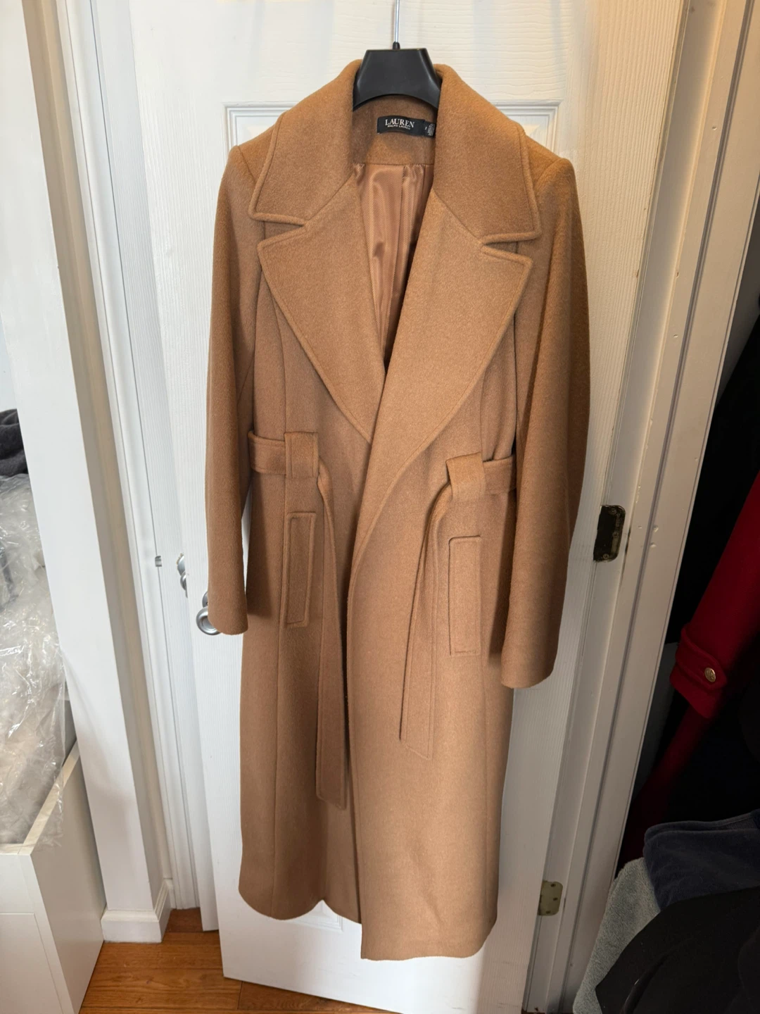 Lauren Ralph Lauren Wool Blend Belted Overcoat Camel Size 2