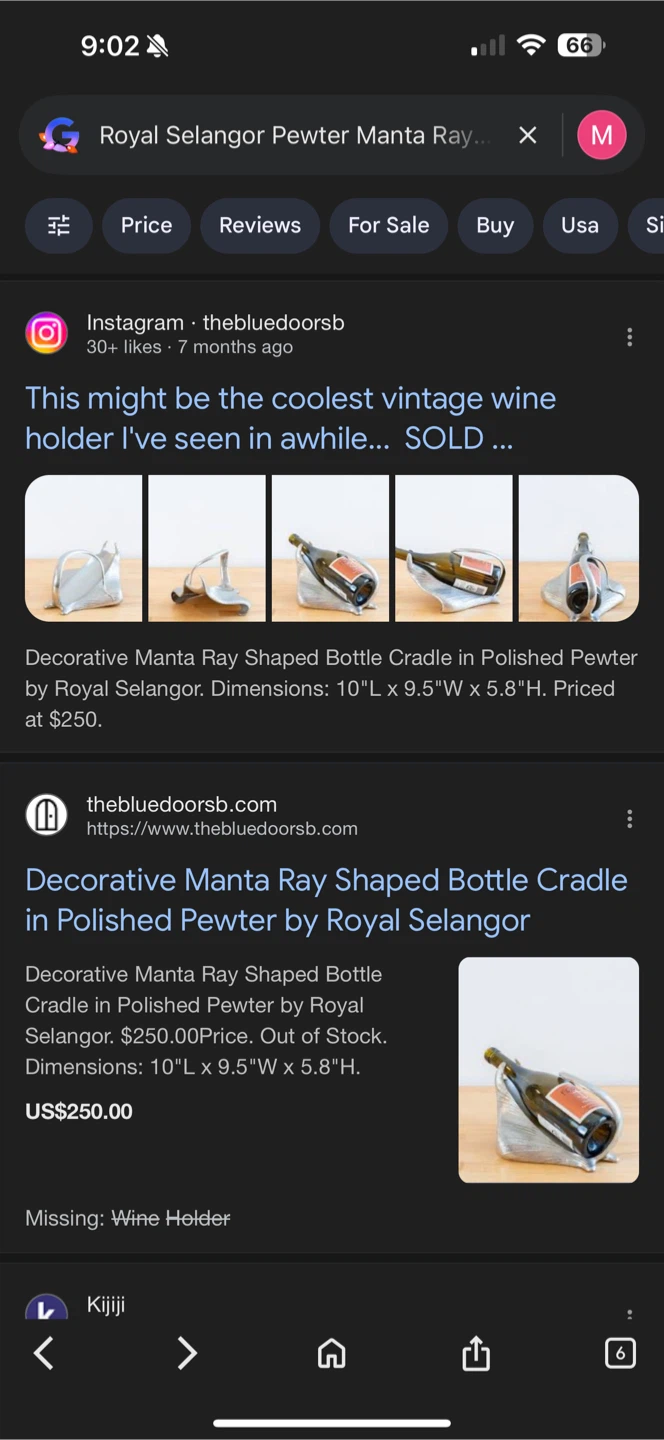 Royal Selangor Pewter Manta Ray Wine Bottle Holder - photo 5