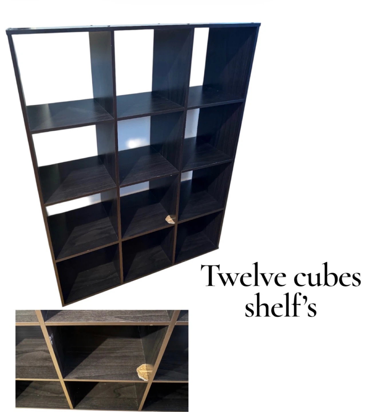 Dark Wood 12-Cube Shelf