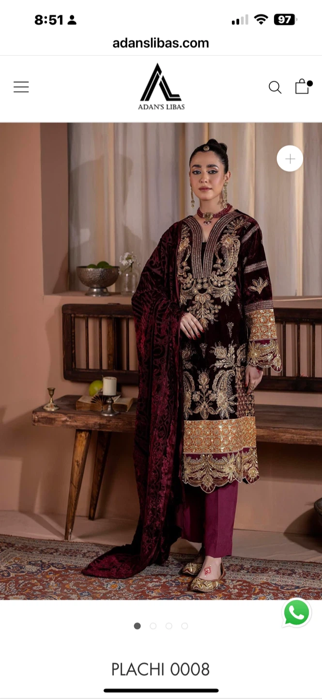 New Adan's Libas Embroidered Velvet Dress with Shawl