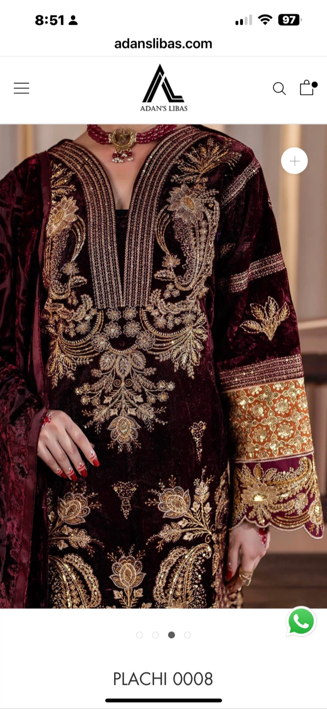 New Adan's Libas Embroidered Velvet Dress with Shawl - photo 2