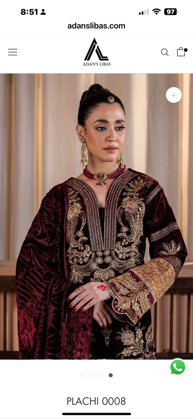 New Adan's Libas Embroidered Velvet Dress with Shawl - photo 3
