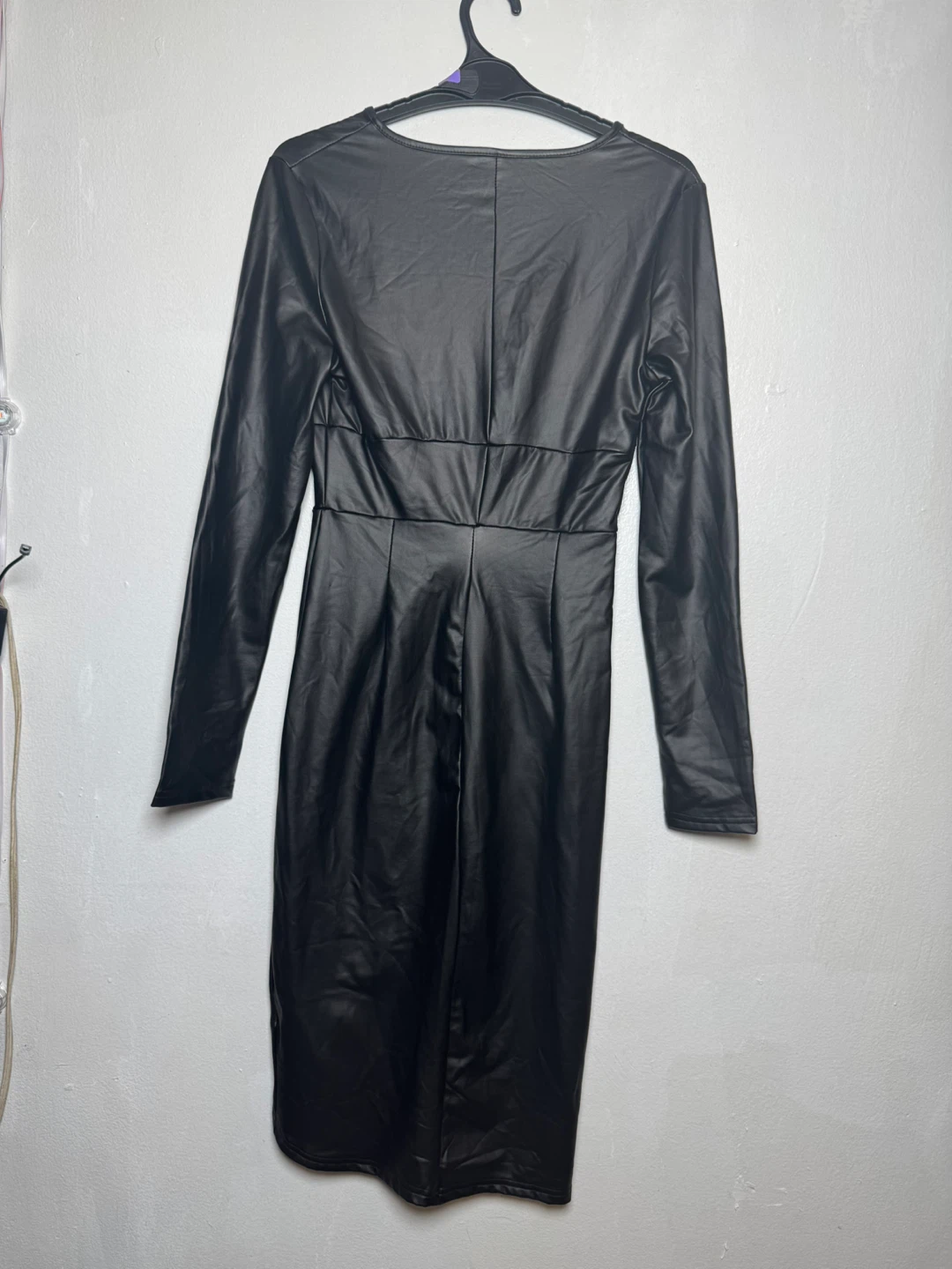 Black Faux Leather Long Sleeve Dress - photo 2