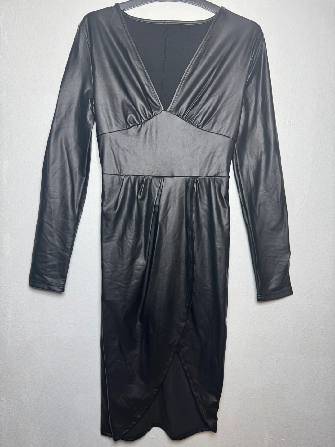 Black Faux Leather Long Sleeve Dress