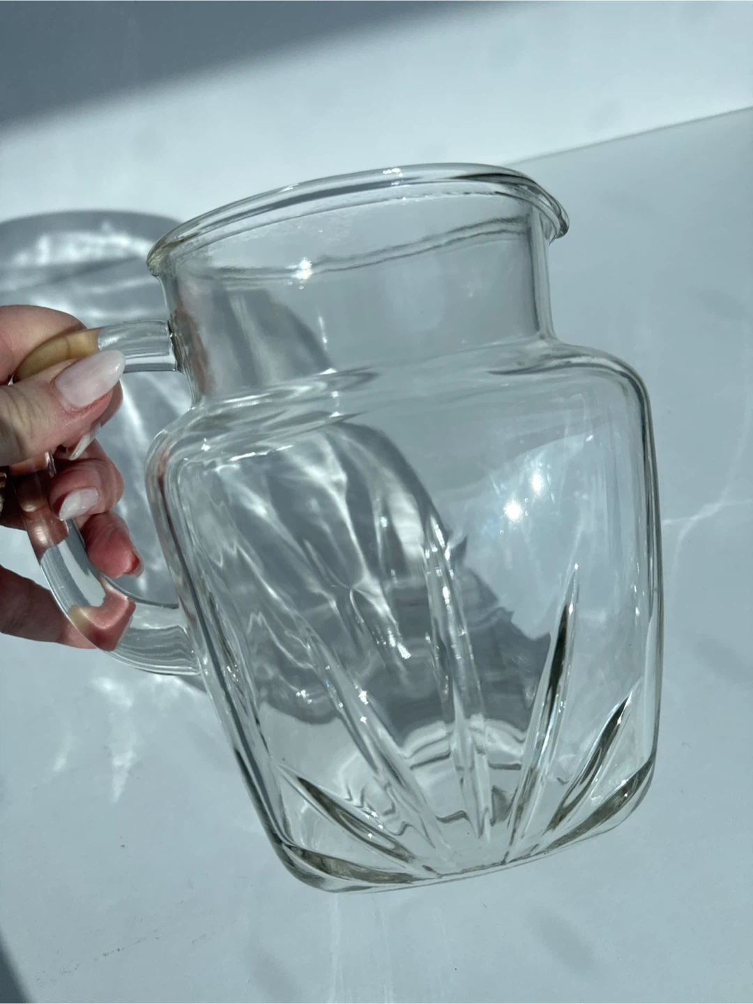 Vintage 50s Glass Pitcher, Water Jug or Vase with star🏆