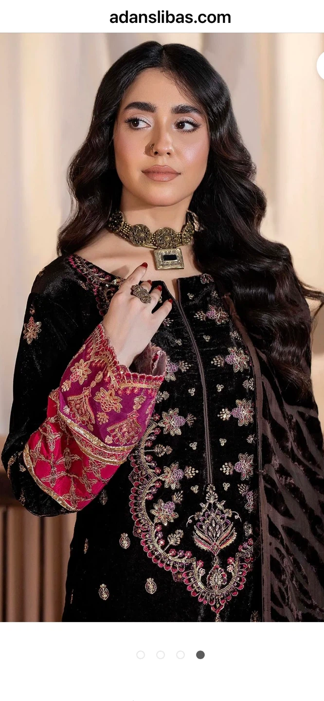 New Adans Libas Black Velvet Embroidered Dress - photo 3