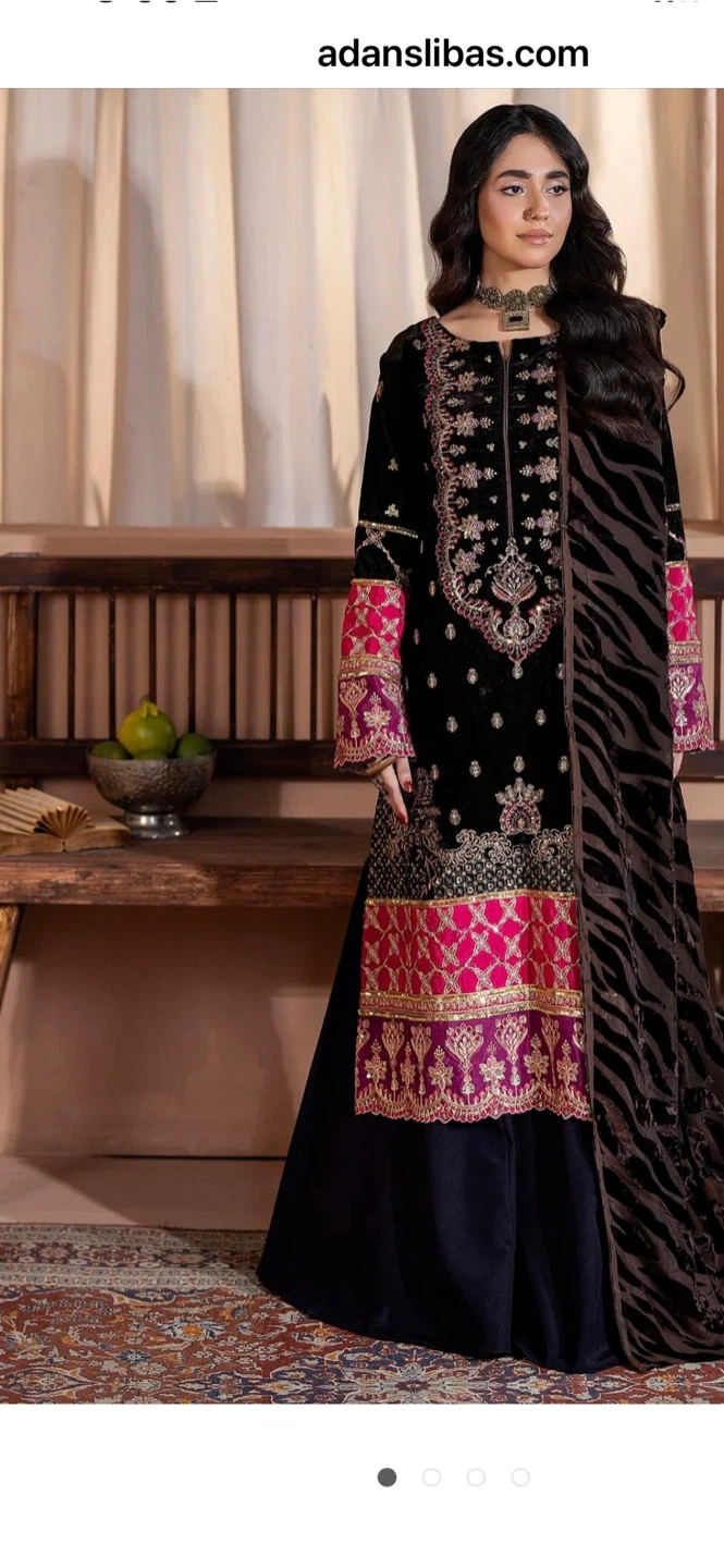 New Adans Libas Black Velvet Embroidered Dress