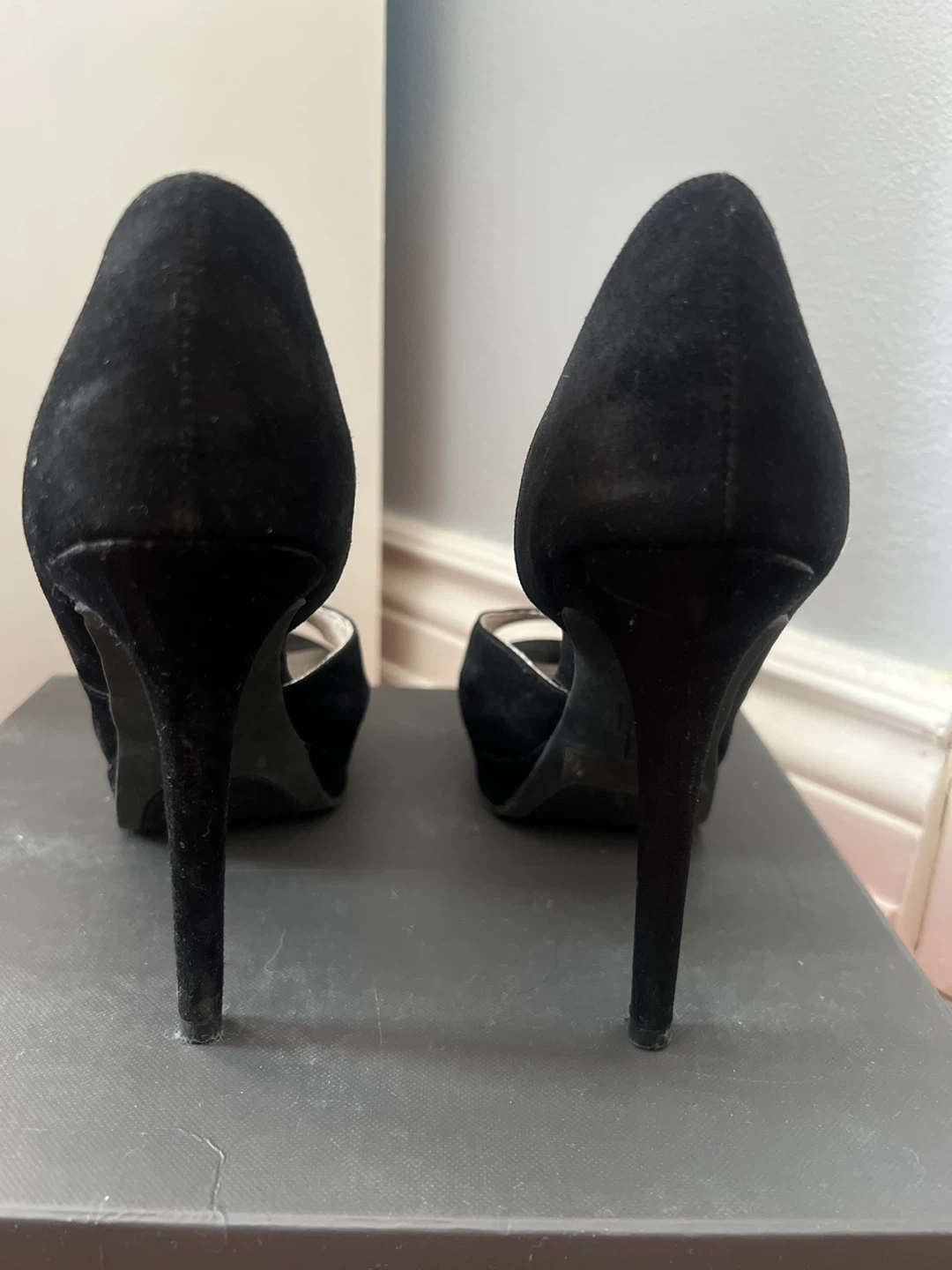 Fergalicious Black Suede Peep-Toe Heels - photo 3