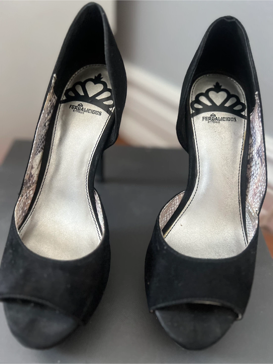 Fergalicious Black Suede Peep-Toe Heels - photo 2