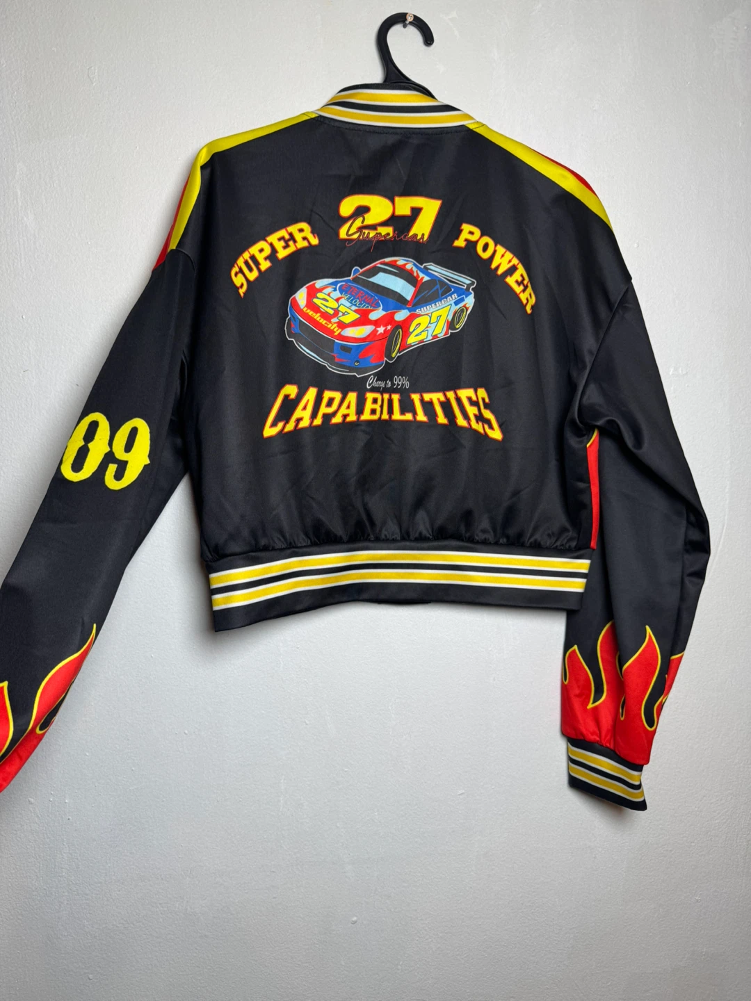 SHEIN Black Flame & Racing Graphic Bomber Jacket - photo 2