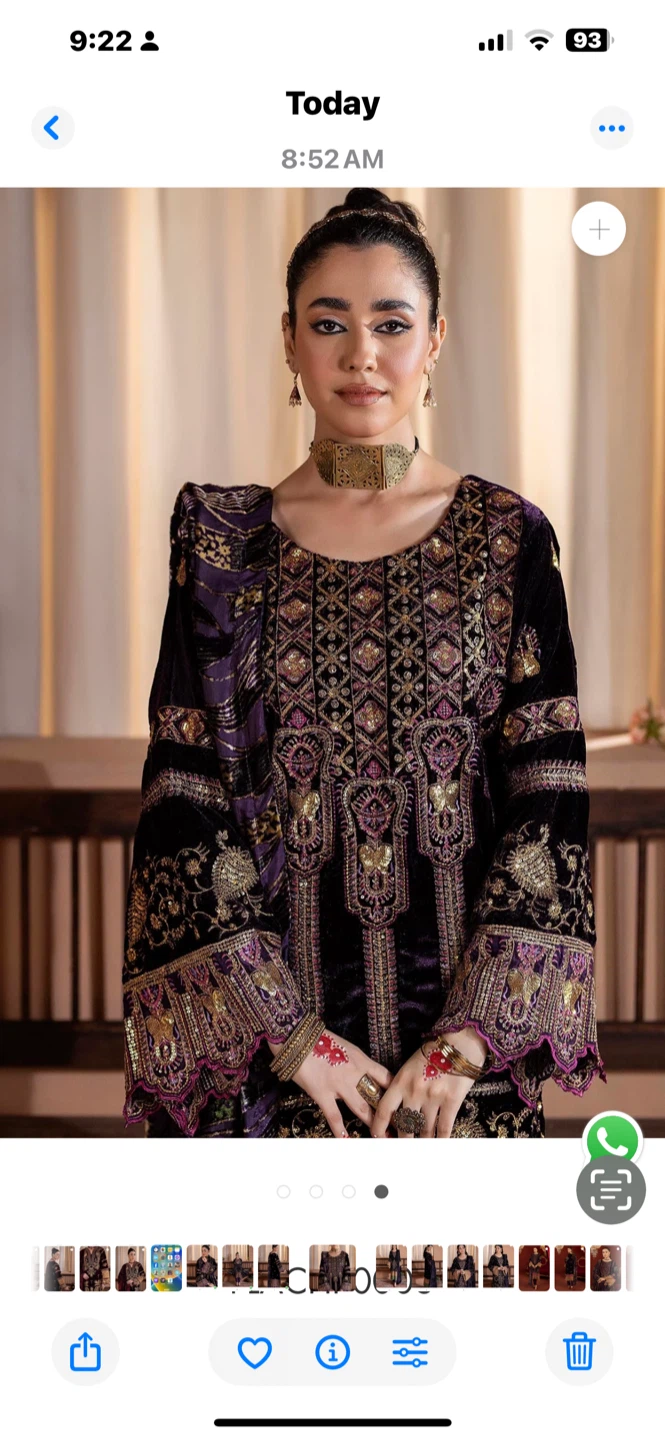 New Velvet Salwar Kameez Outfit - Purple with Gold Embroidery