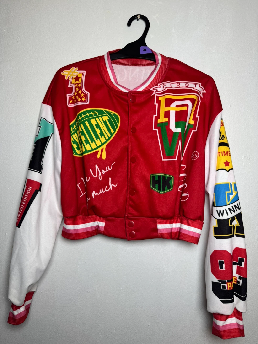 SHEIN Red & White Varsity Jacket Size M