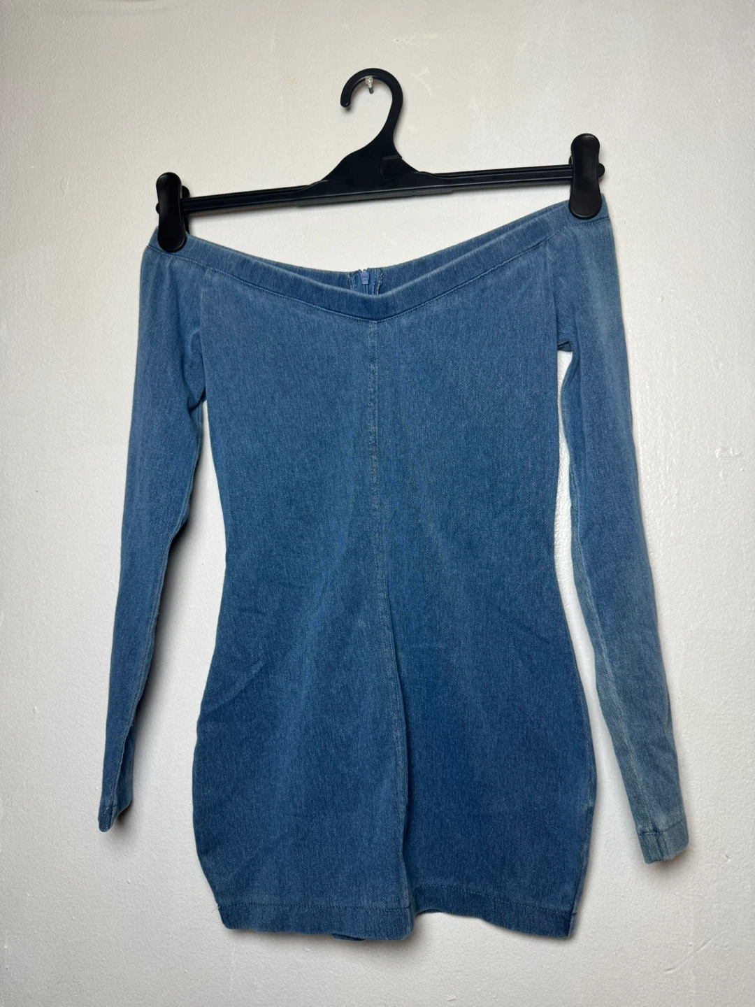 SHEIN Blue Denim Off-the-Shoulder Long Sleeve Dress Petite M
