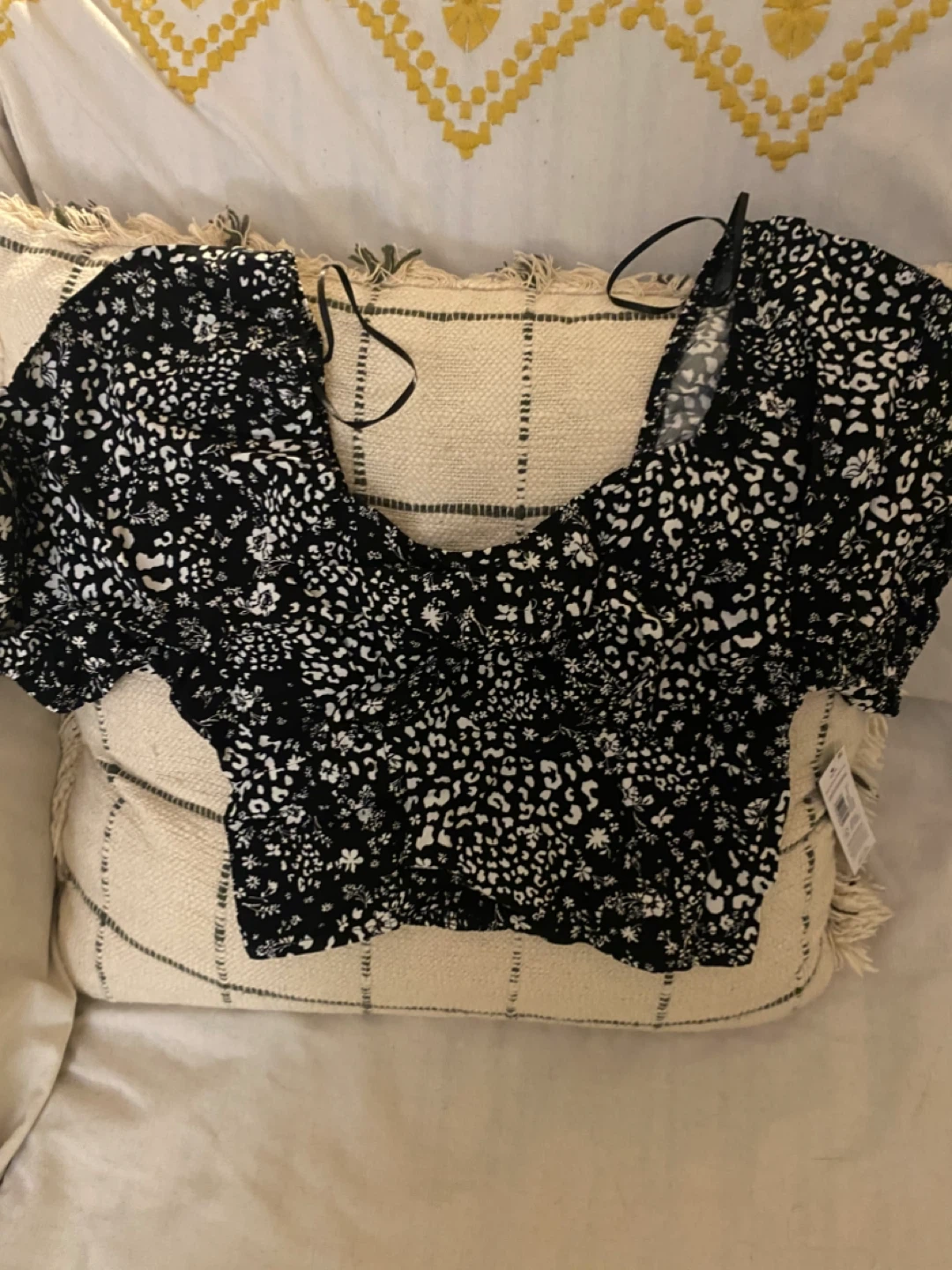 White Mark Puff Sleeve Corset Top