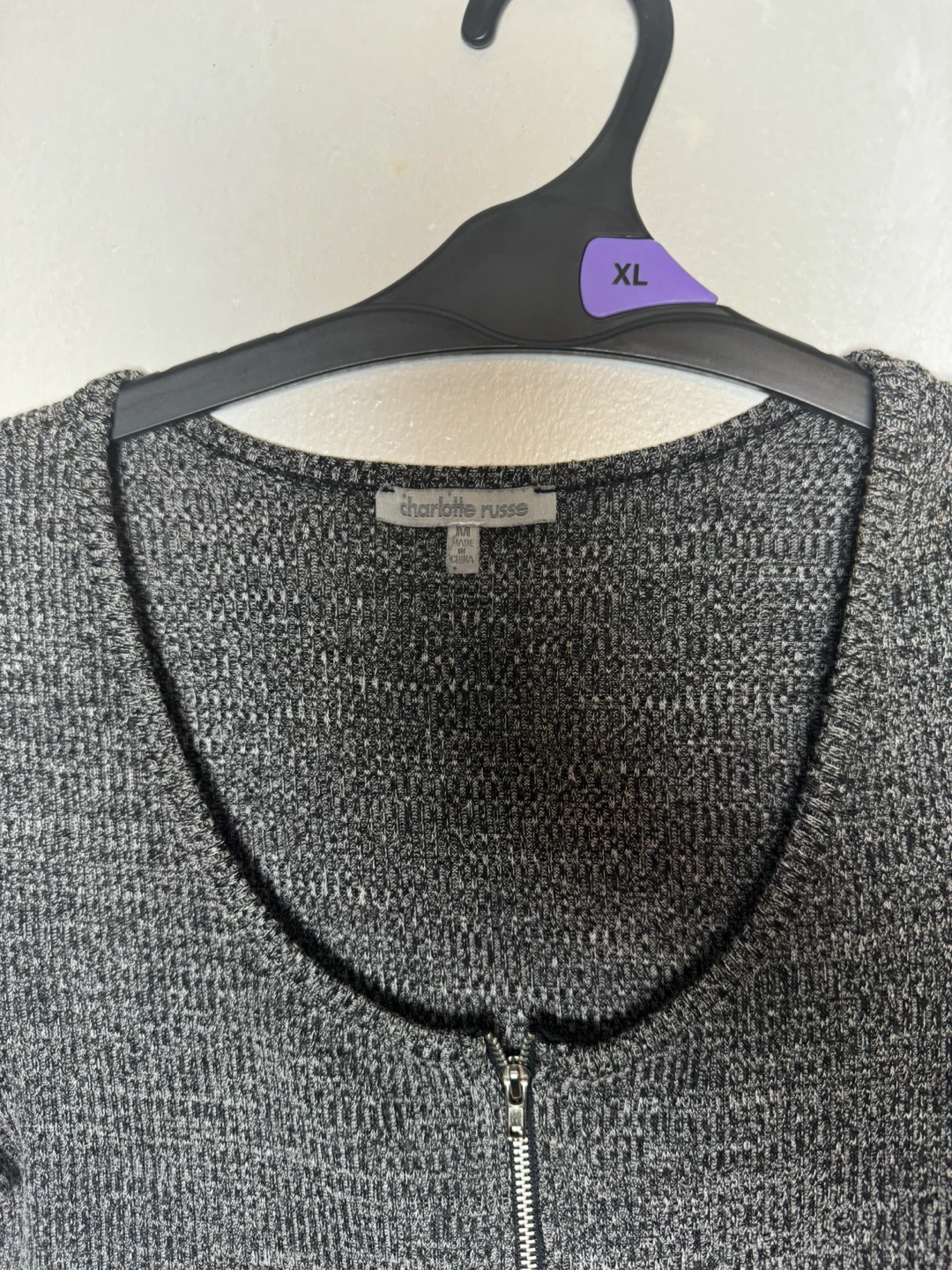 Charlotte Russe Grey Zip Front Cropped Knit Top - XL - photo 3