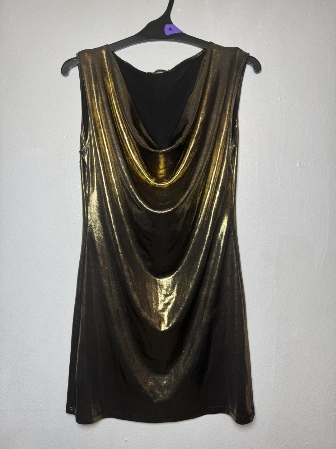 Venus Gold Metallic Cowl Neck Dress