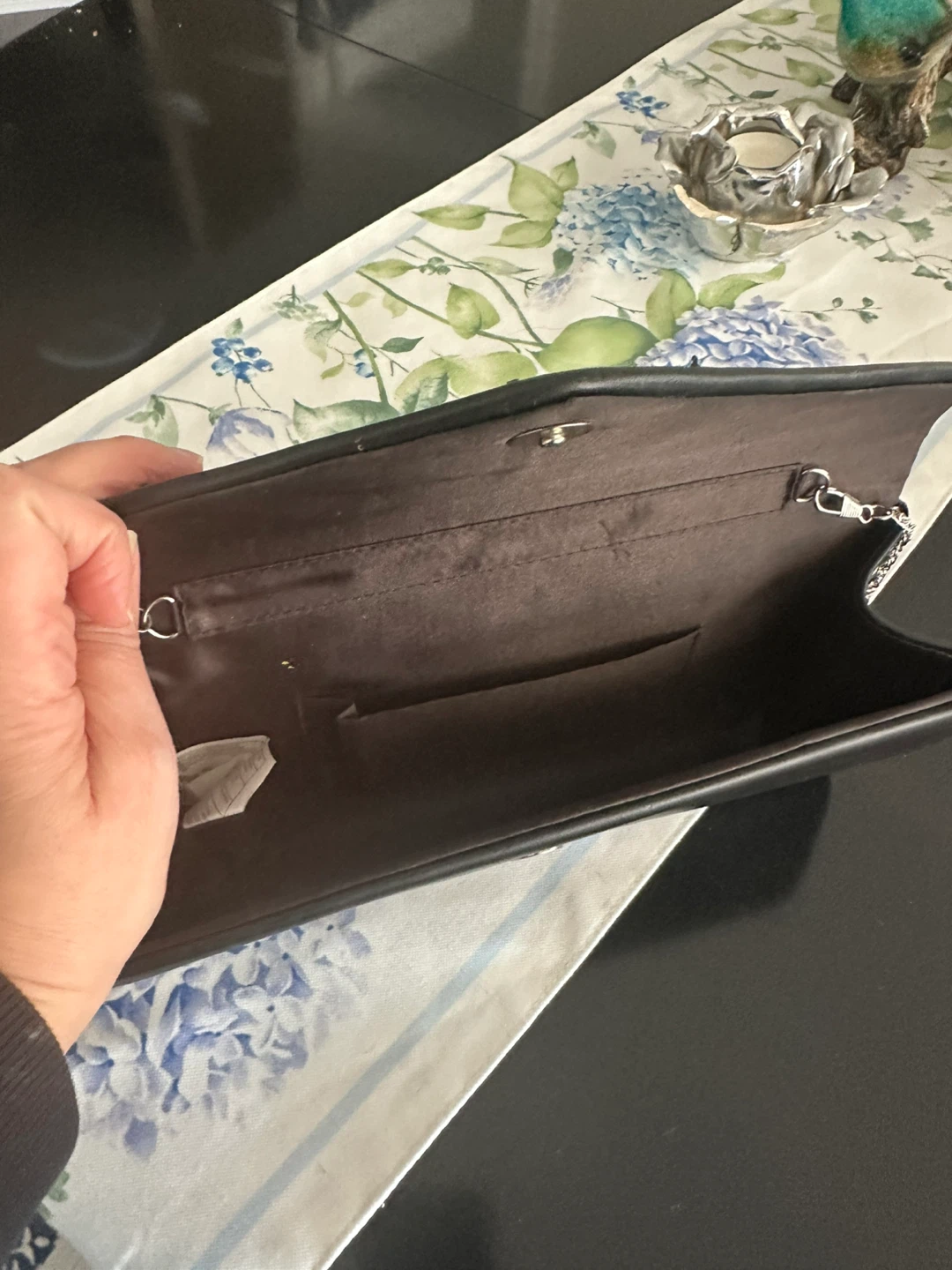 Black clutch with fur accent and chain strap - photo 3