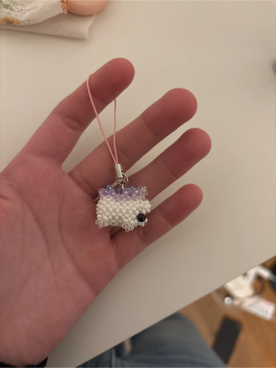 Beaded Hedgehog Charm with Pink Strap