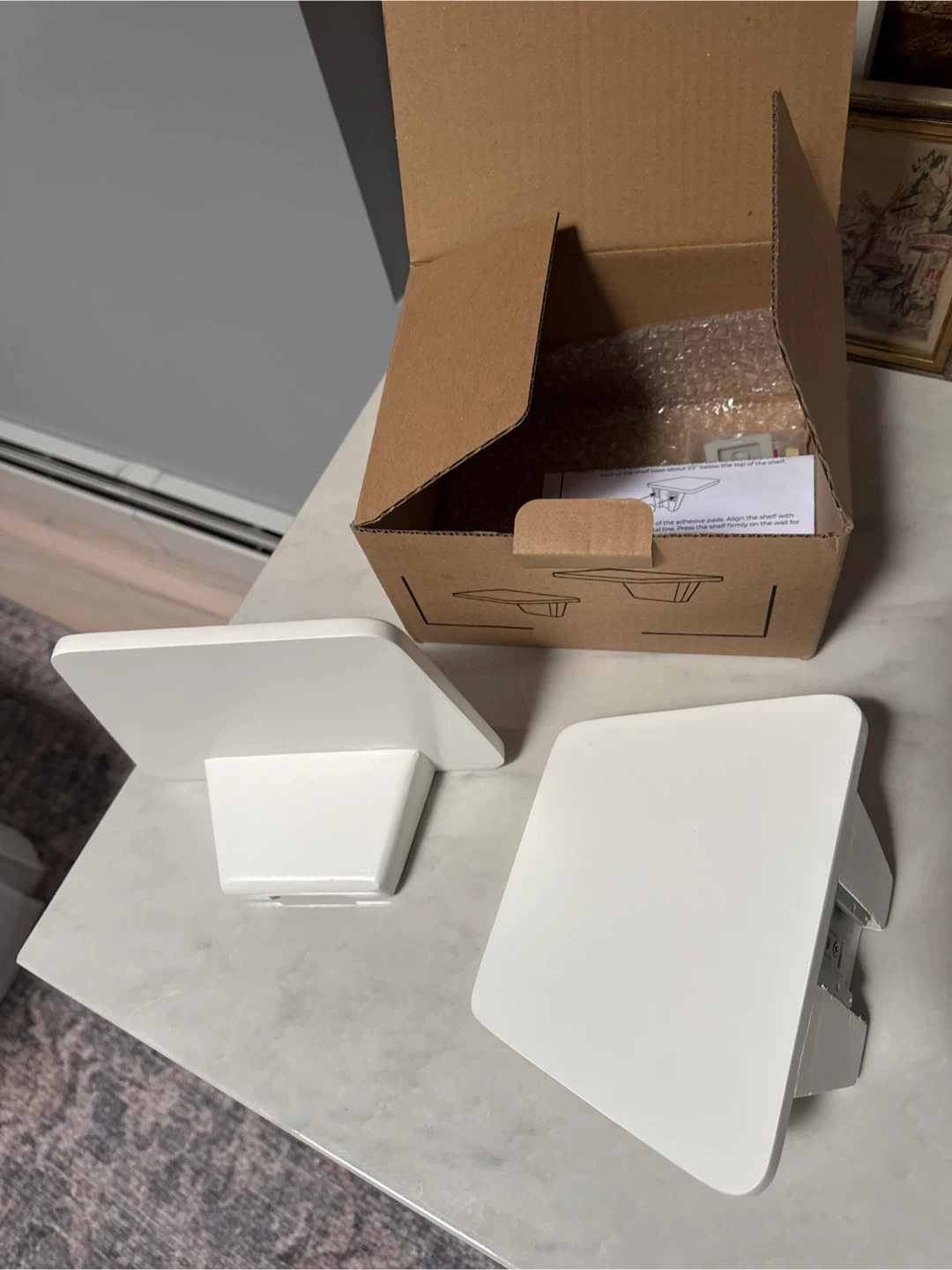 2 White Floating Shelves with Hardware