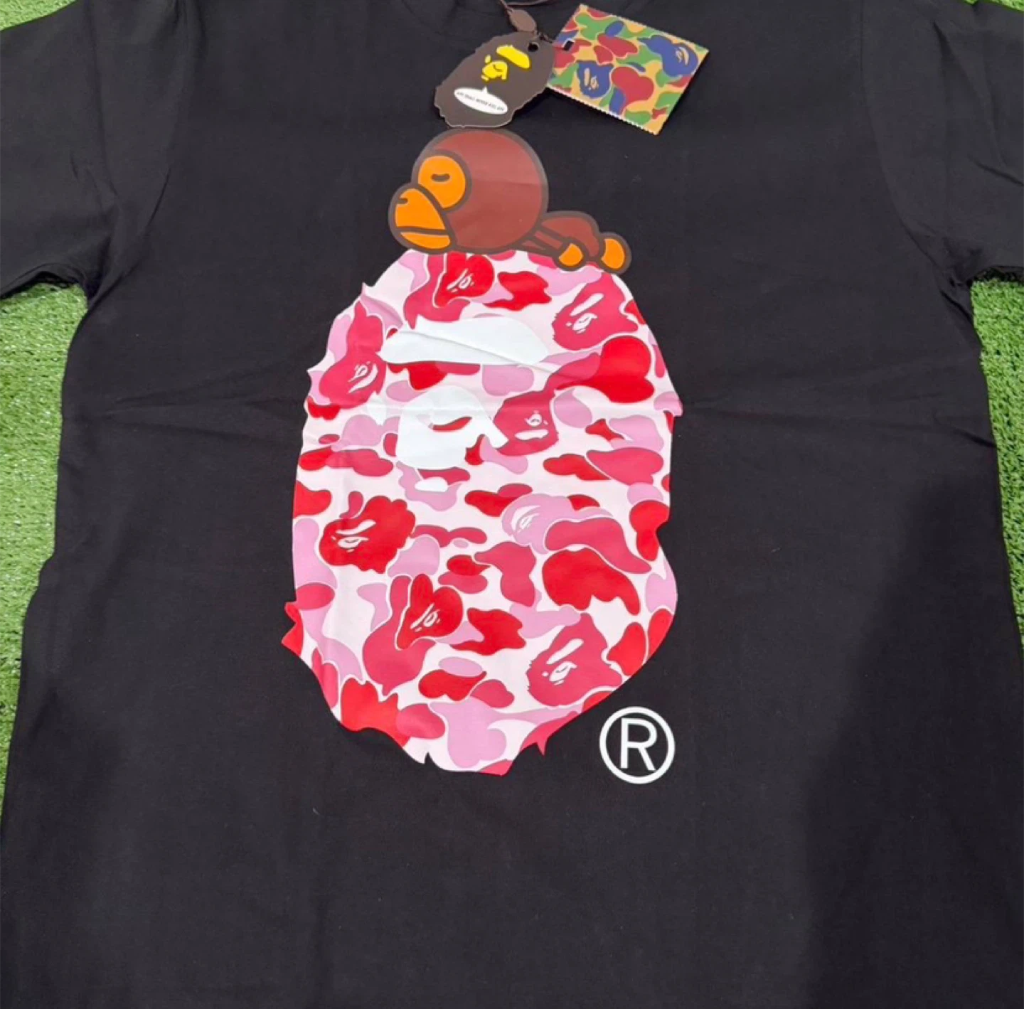 Bape Black Baby Milo Pink Camo Ape Head T Shirt - photo 2