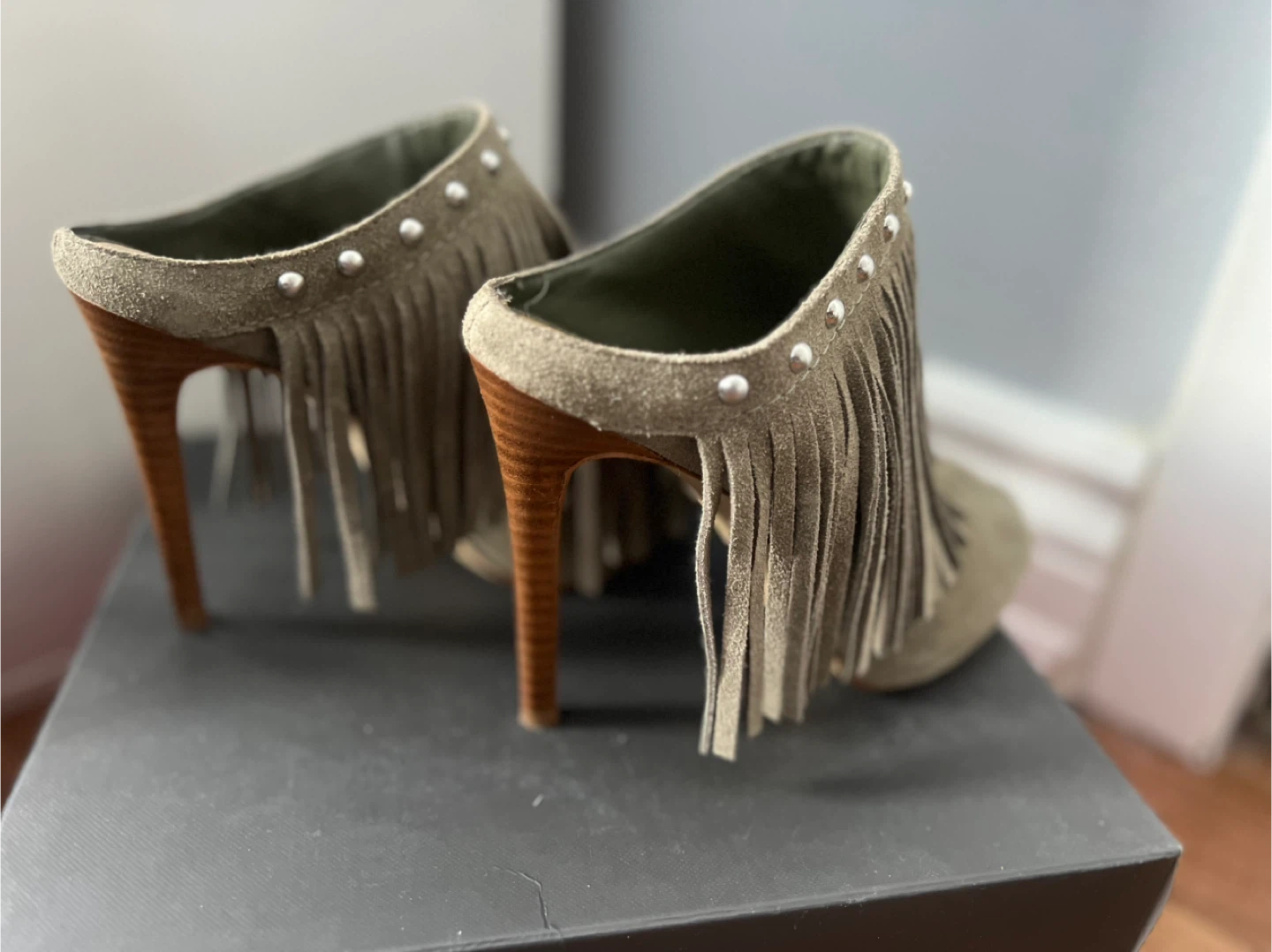 Guess Suede Fringe Heeled Mules - photo 4