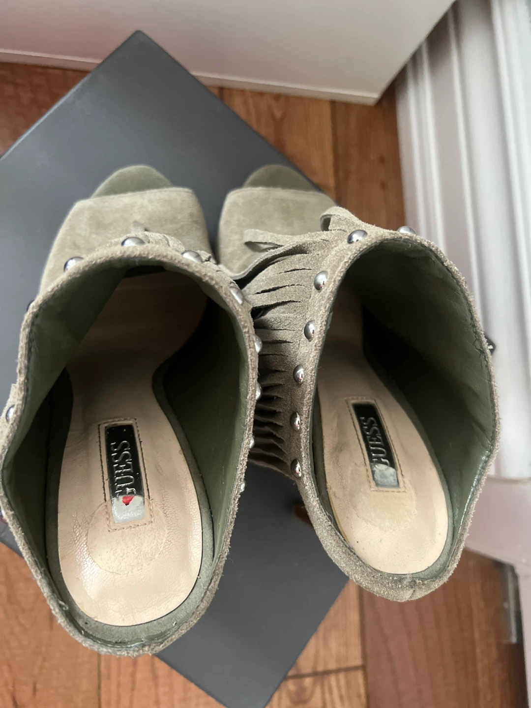 Guess Suede Fringe Heeled Mules - photo 2