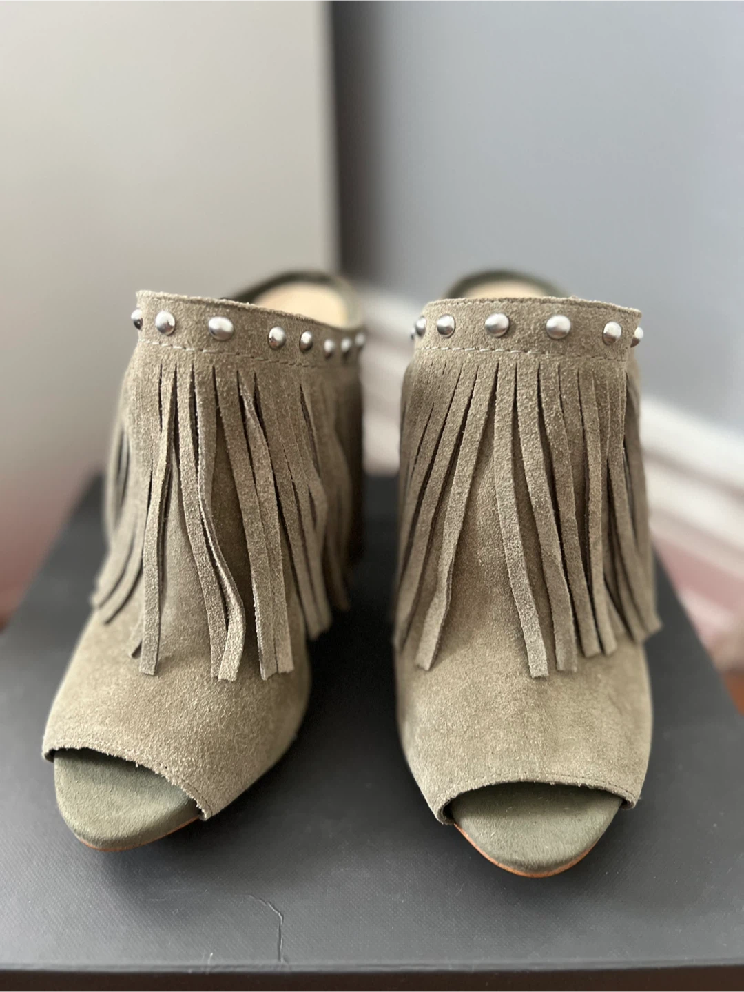 Guess Suede Fringe Heeled Mules