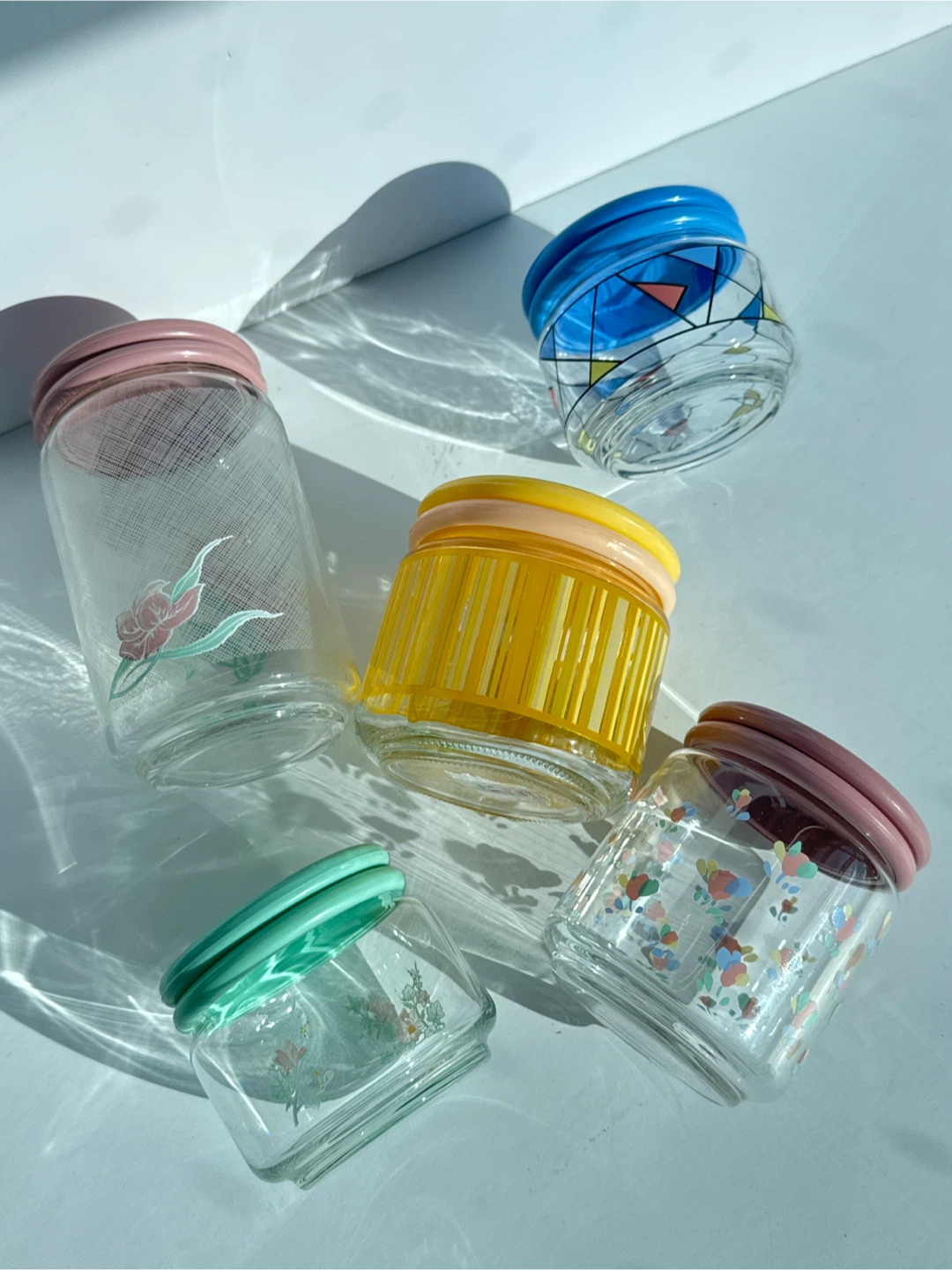 Vintage 80s Glass Storage Jars with Lids 🏆
