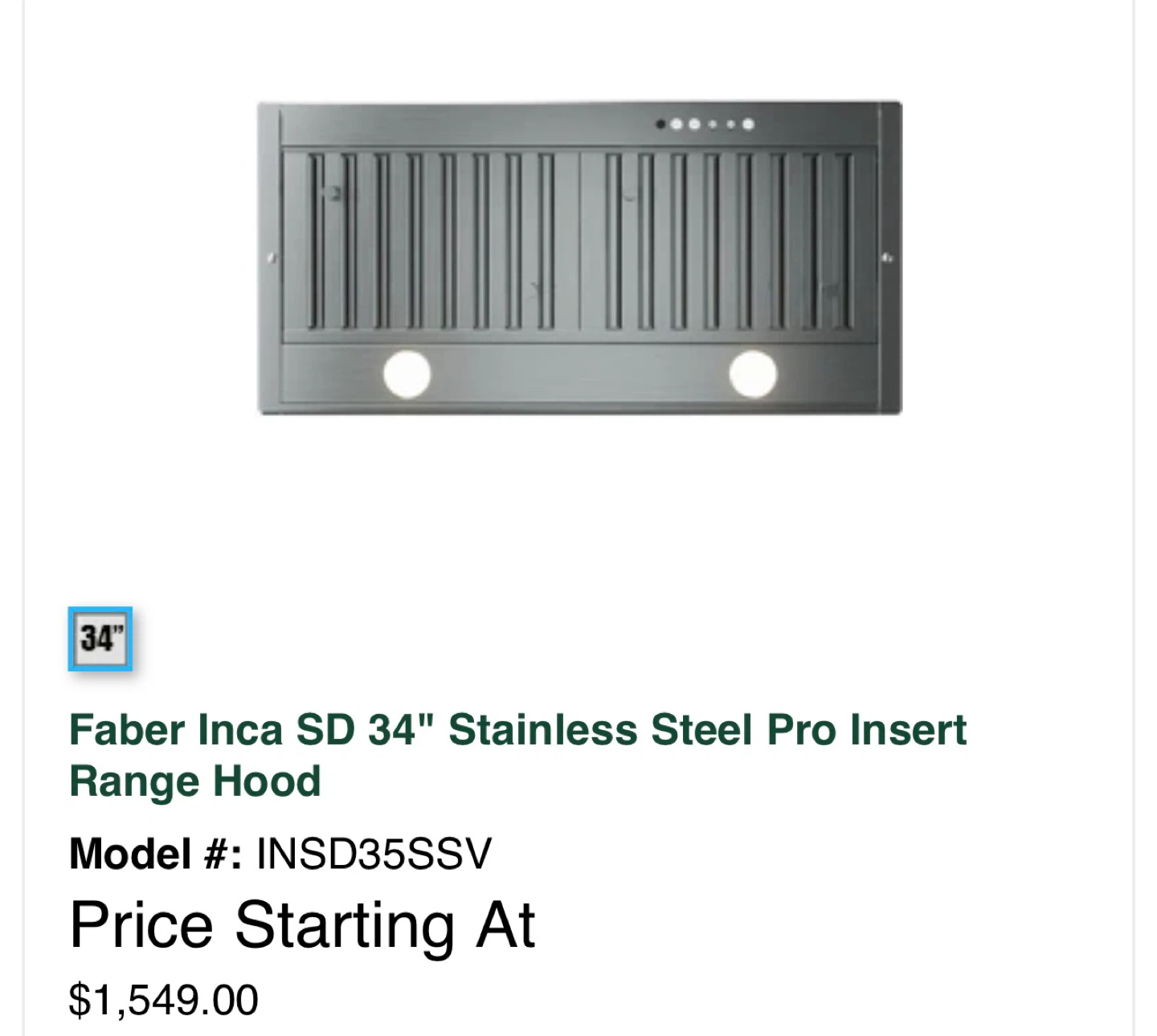 Faber Inca SD 35" Stainless Steel Pro Insert Range Hood - photo 3