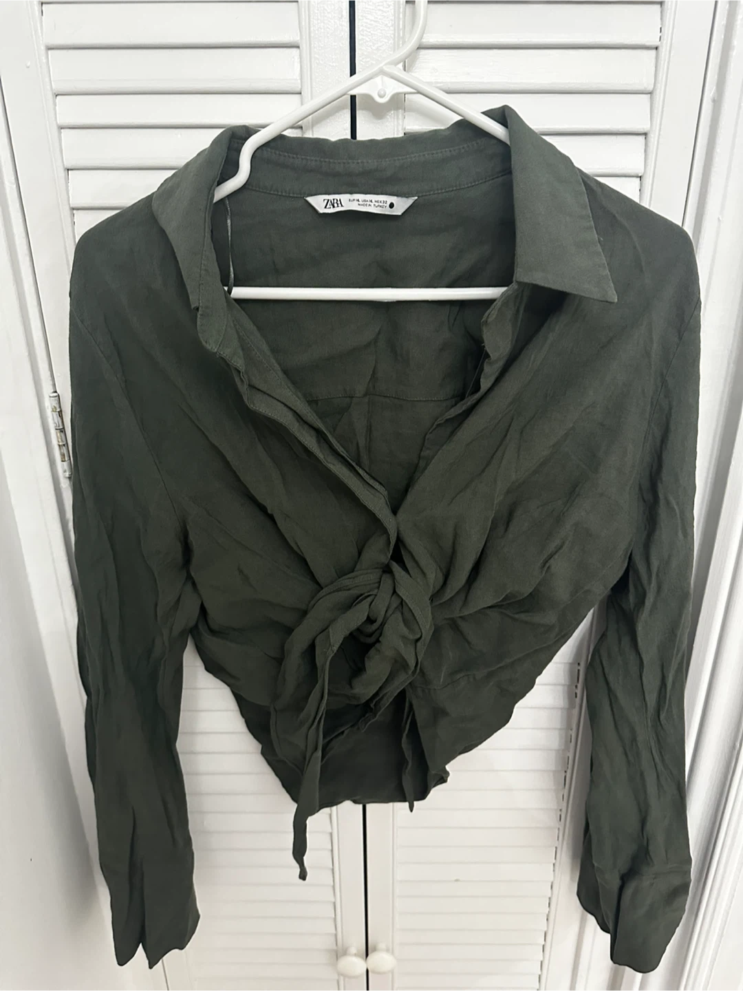 ZARA Olive Green Knot Front Blouse