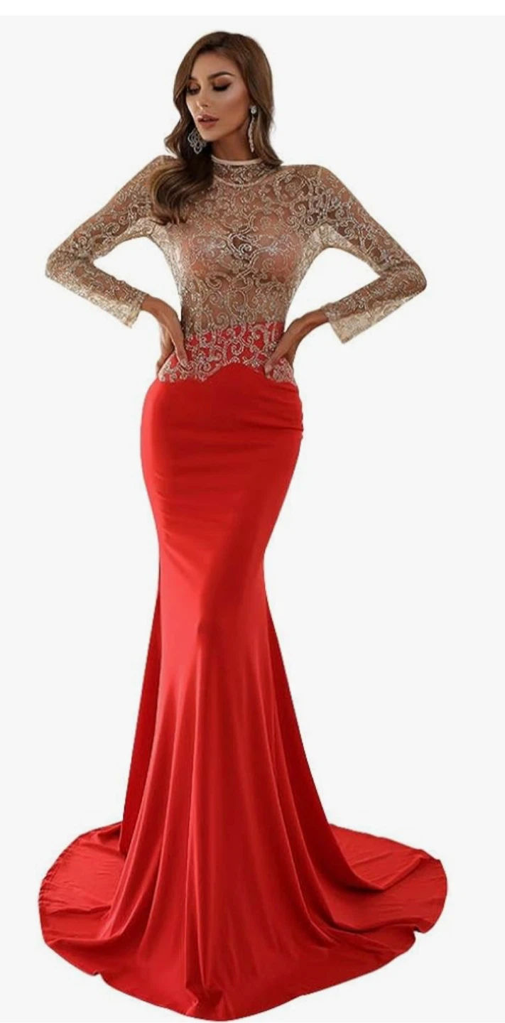 Red Mermaid Evening Gown with glitter Lace Bodice - photo 5