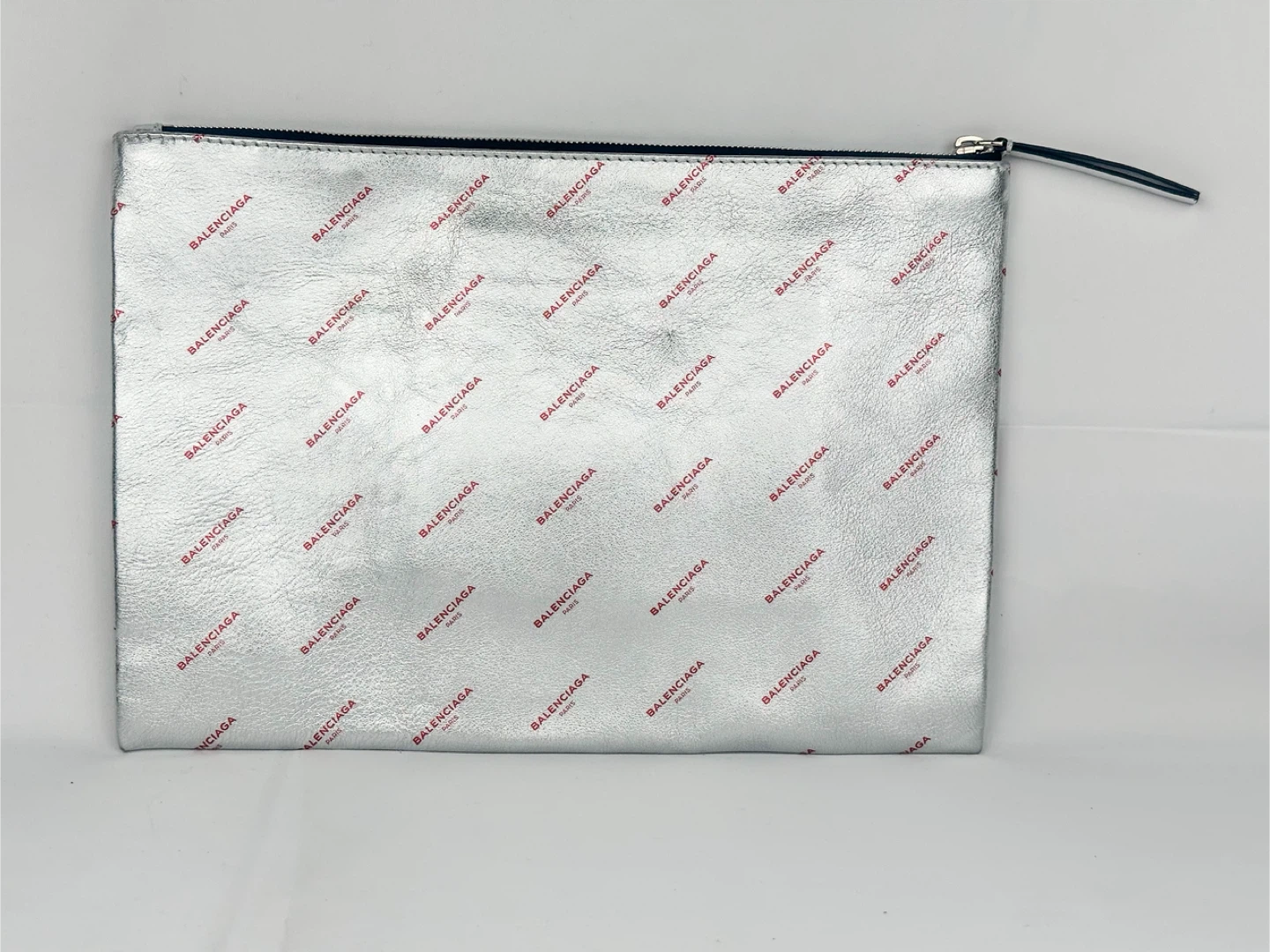 Balenciaga Silver Logo Pouch / Large Clutch