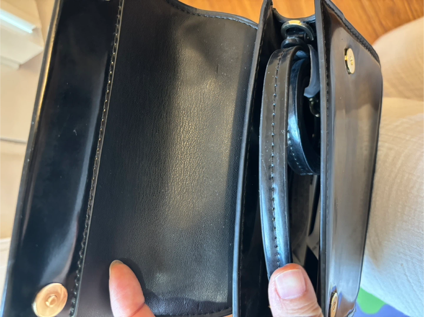 New* ZARA Black Patent Top Handle Bag with Beaded Handle - photo 4