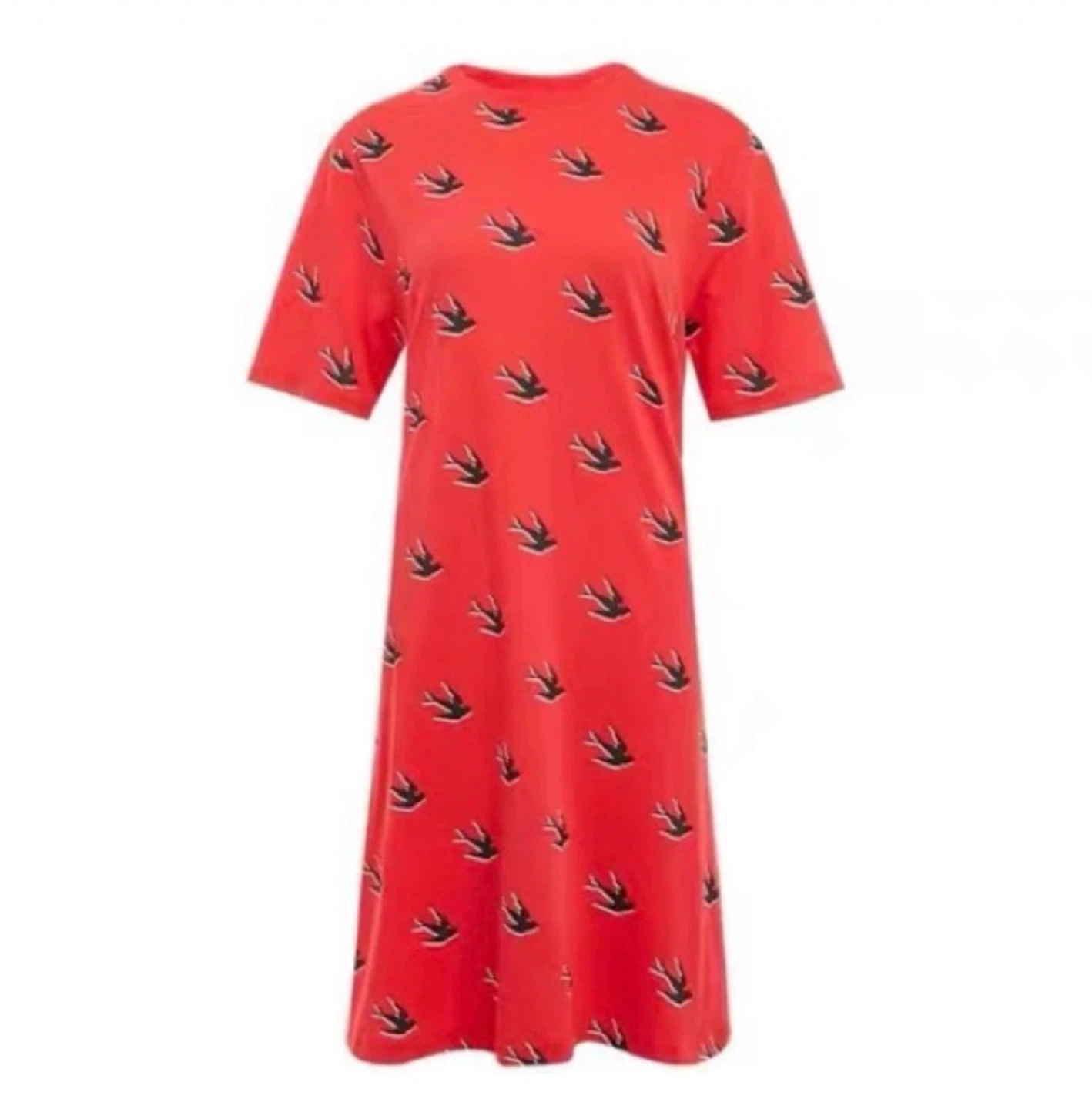 MCQ Red Swallow Print T-Shirt Dress