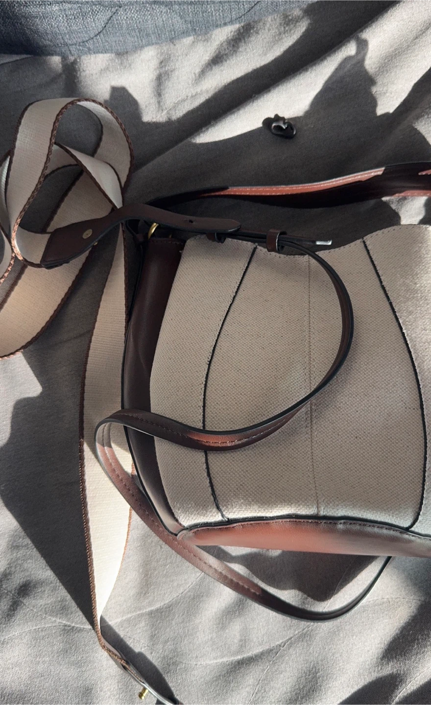 Brown and Beige Canvas Bucket Bag - photo 2