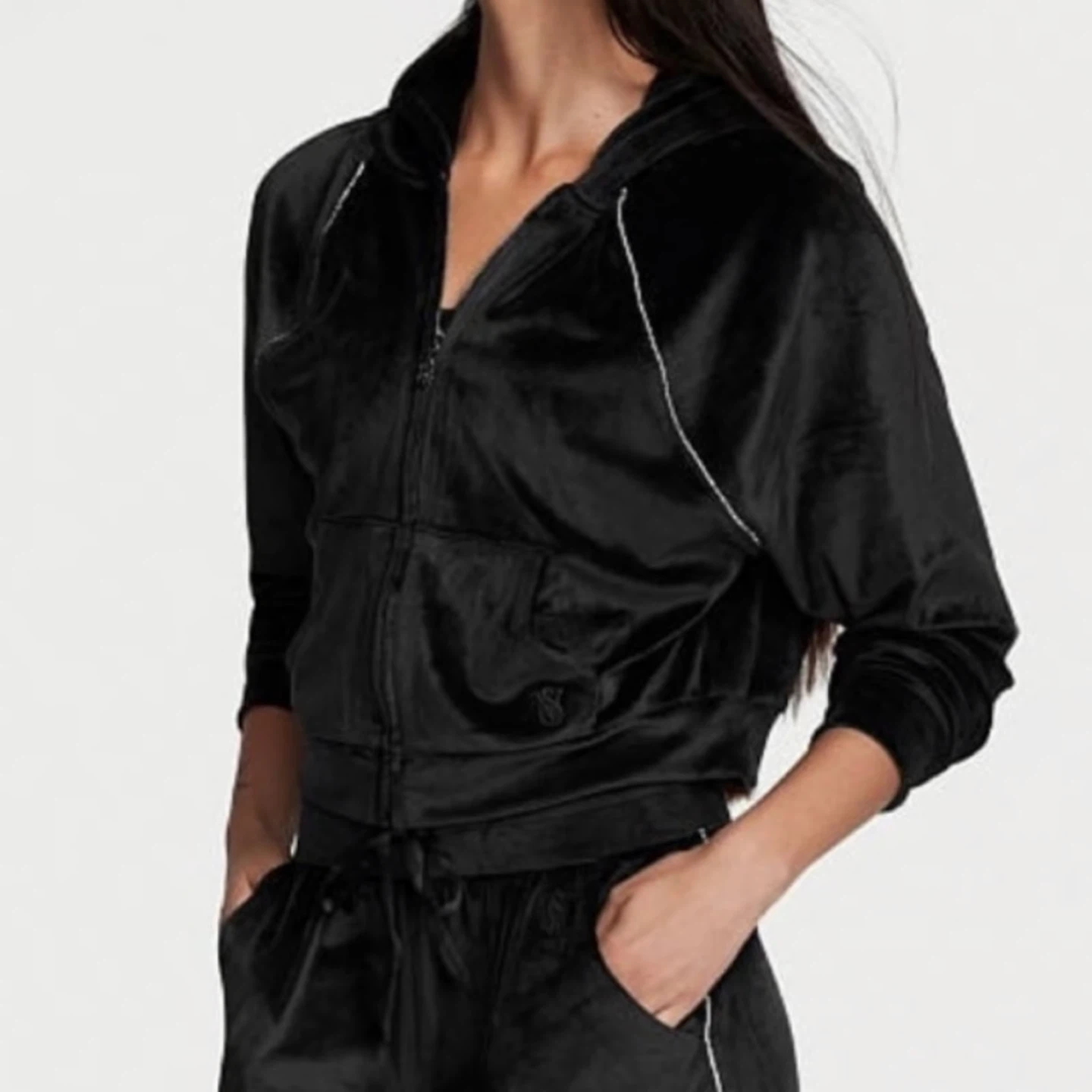 Victoria's Secret Velour Green Set VELVET Full Zip Hoodie Hoodie - photo 3