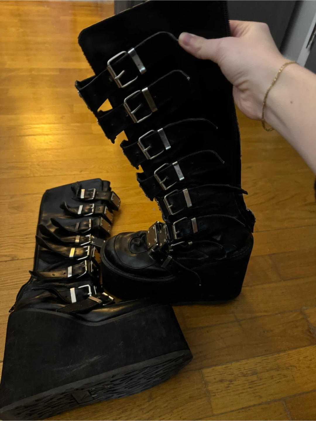 DEMONIA Damned 318 Multi Strap Goth Punk Rock Platform Boots - photo 2