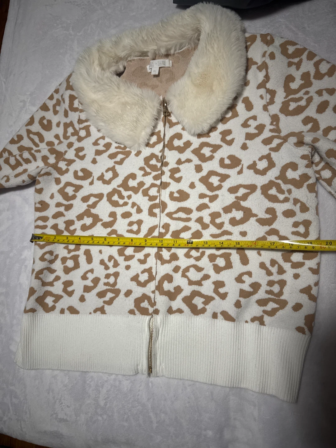 SAVE + LUXE Leopard Print Faux Fur Collar Zip-Up Sweater Jacket - photo 3