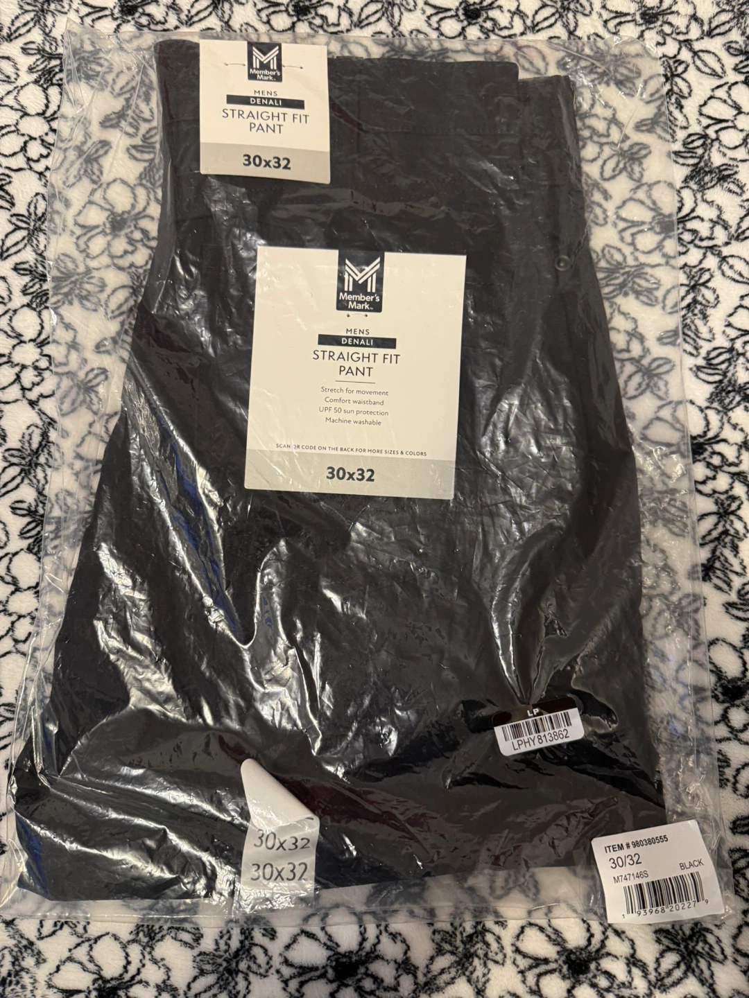 Member's Mark Men's Straight Fit Pants 30x32 Black