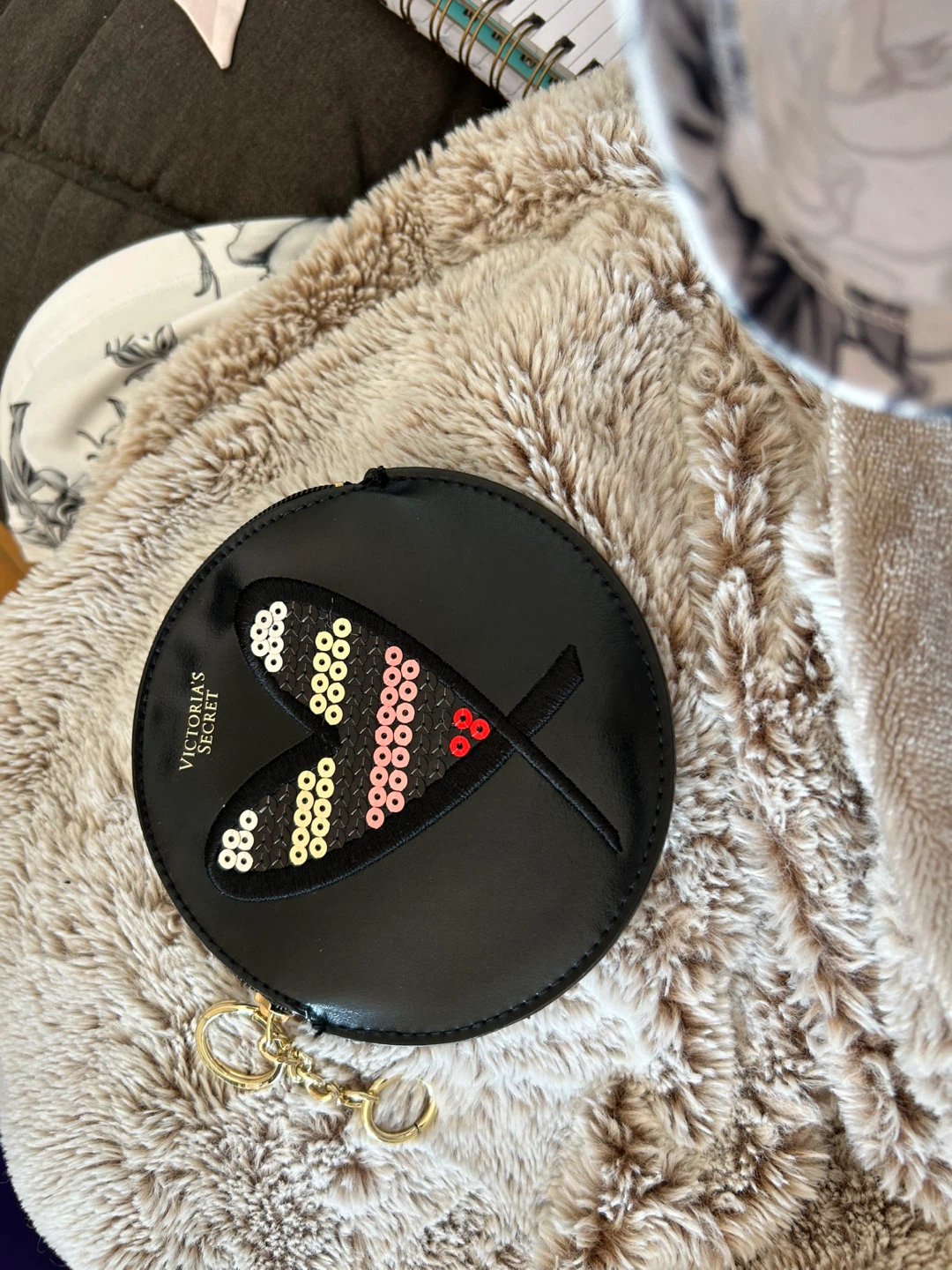 Victoria's Secret Black Sequin Heart Coin Pouch