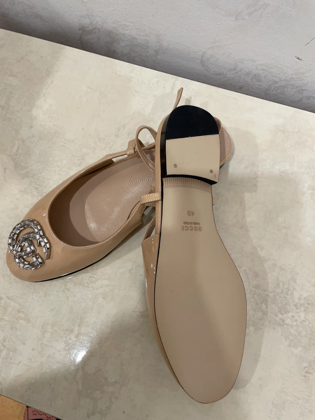 Gucci Ballet Flats Women's Size 40 Nude Patent Leather Slingback - photo 2